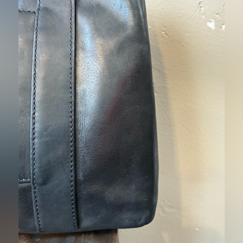 FEED Black Soft Leather Crossbody Tote Bag with Canvas Strap - Picture 4 of 11